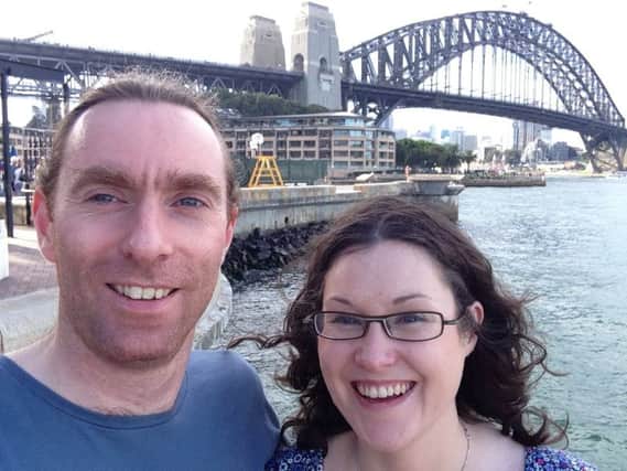 Dr John Hinds and his partner, Dr Janet Acheson, in Australia last year. Dr Hinds was lecturing at the SMACC (Social Media and Critical Care) Gold conference and working with the Greater Sydney Area Helicopter Emergency Media Service.INPT20-099