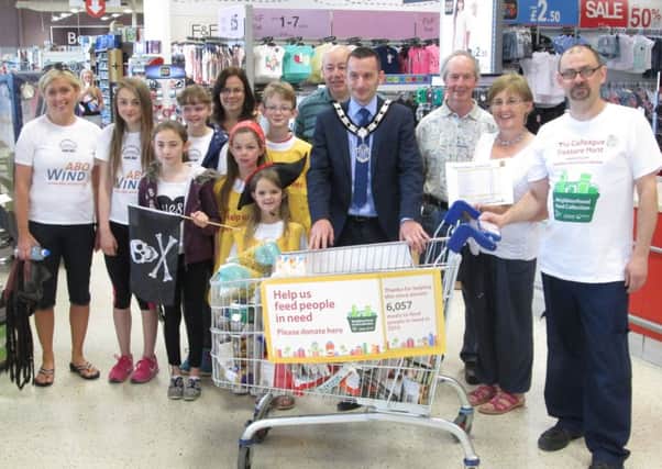Creavery Primary School with Councillor Timothy Gaston, Tesco Community Champion, Ronnie McFall and Foodbank Volunteers. INBT 31- FOOD BANK 1.