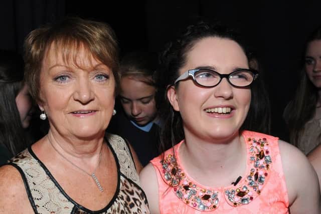 Pomeroy Legend Philomena Begley with The Voice sensation Andrea Begley, during her visit to Pomeroy. INMM2513-204ar.