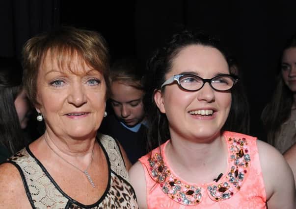 Pomeroy Legend Philomena Begley with The Voice sensation Andrea Begley, during her visit to Pomeroy. INMM2513-204ar.