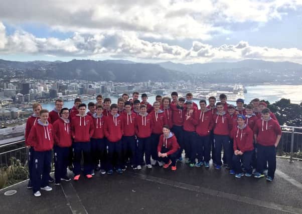 Pupils enjoying the wonderful panoramic view from Mount Victoria, overlooking Wellington, during Balyclare High School's three-week rugby tour of New Zealand and Austraila.  INNT 31-690-CON