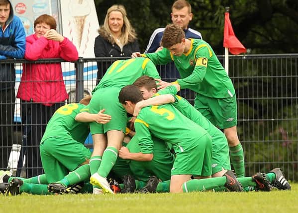 Donegal Schools  Jonah Serrinah celebrates scoring  the winning goal against Co Dow