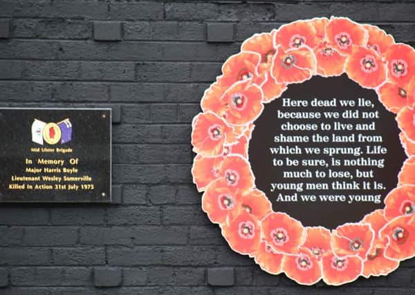 The memorial to UVF men Wesley Somerville and Harris Boyle.
