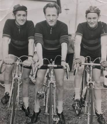 East Tyrone cyclists John Talbot, Geordie Wilson and Ian Henry at the start of a 30 mile Round the Houses Race at the festival of sport in Magherafelt in the 1960s.