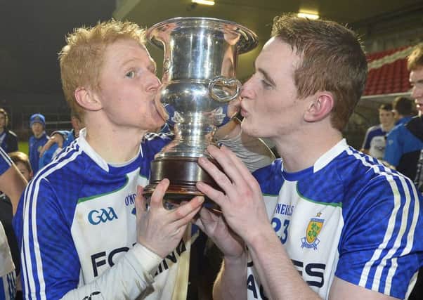 AIB Ulster GAA Football Senior Club Championship Final, Healy Park 
Ballinderry's Coilin and Aaron Devlin celebrate with the trophy
.