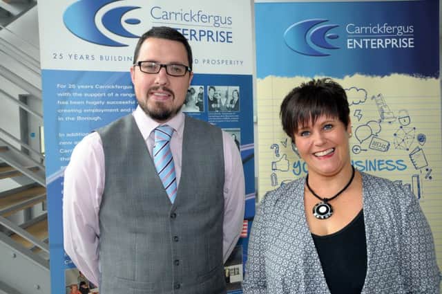 Selina Allen from LEAD Inclusive Counselling and Alan Hamilton, project officer, Carrickfergus Enterprise. INCT 31-210-AM