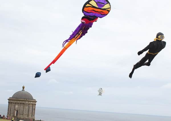 Flying above Mussendan Temple at Downhill Kite Festival.PICTURE MARK JAMIESON.