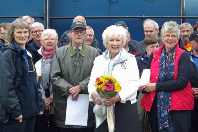 The Lord Lieutenant for Co. Antrim, Joan Christie OBE , (second from right) presents RPSI president Lord ONeill with the Queens Award for Voluntary Service. Also pictured are RPSI volunteer Christine Friel (extreme left) who presented Mrs Christie with a bouquet of flowers and (extreme right) Dr Joan Smyth, RPSI vice-president. INCT 31-751-CON