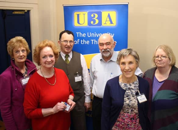 MEET. Mari Heggarty, Cliodhna Rae, Denis Turner, Stuart Pollard and Mavis Turner pictured at the U3A meeting in Ballymoney Town Hall.INBM14-15 012SC.