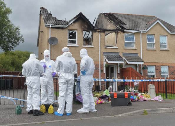 Pacemaker Press 4/8/2015
Police Forensics carry out fresh searches at the scene in Hazel View, Lagmore,  A murder investigation is under way into the death of 30 year old, Mother of three  Jennifer Dornan who died  in a house fire at the weekend.
Pic Colm Lenaghan/Pacemaker