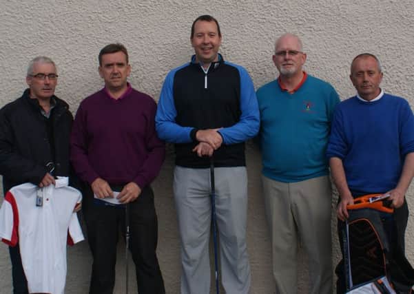 Winner of Redcastle's Total Golf Open Competition 2015. Pictured from left Terry Green, John Murray, winner Paul Murray (centre) President Desy Carton and Pat Burns.