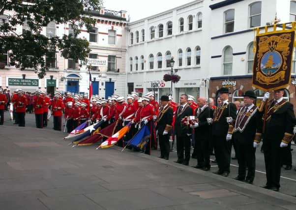 The Apprentice Boys of Derry parade at The Diamond in Londonderry this morning.