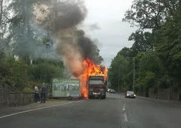 Hay truck on fire in Dungannon