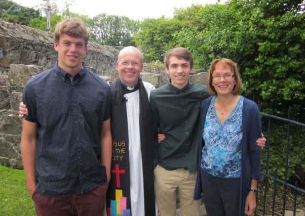 Kieran, Roger, Nathan and Fiona Thompson pictured at the farewell service in All Saints', Craigyhill.  INLT 33-690-CON
