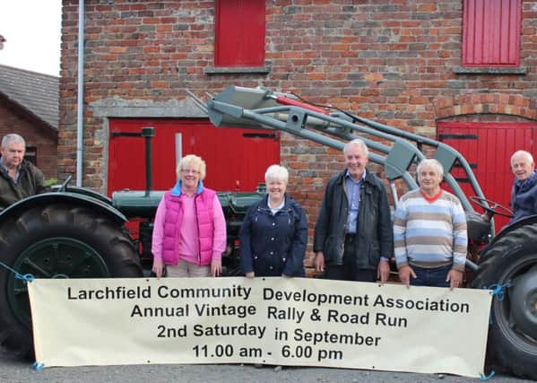 At the launch of the Larchfield Community Association Family Fun Day and Vintage Rally is L-R Brian McCallister (Rally Chairman), Patricia Halliday (Registration), Karen McCallister (Asscn Sec.) Laurence Hooke (Stewarding), Ernie McCallister (Asscn Chairman) and Bertie McCallister (Vehicles and Exhibition).