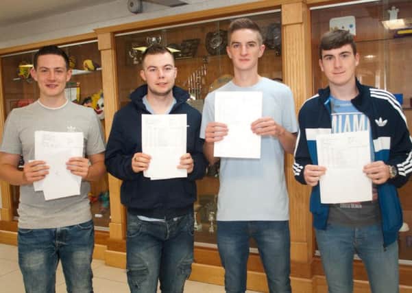Gareth Smith, Jamie Todd, Jordan Moore and Daryl Clarke picked up their results at Carrick College.  INCT 32-722-CON
