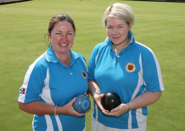 Donna McCloy and Sarah Jane Curran before the PTWBA Championships singles final at Ballymena Bowling Club. INBT34-209AC
