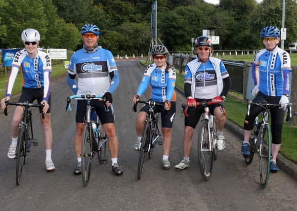 Fergus Byrne, Maurice Carruthers, Deirdre McAuley, Michael Carrol and Gerry McAuley about to set off on the Billy Kerr Sportive. INBT34-235AC