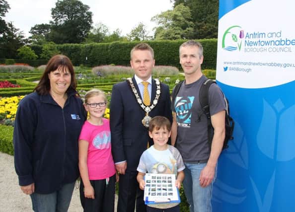 From left to right: RSPB representative Catherine Gleave, Ciara Graffin, Mayor of Antrim and Newtownabbey Councillor Thomas Hogg, Shea Graffin and  Maurice Graffin.