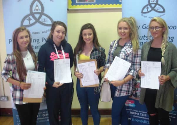 St Benedict's pupils with their GCSE results.