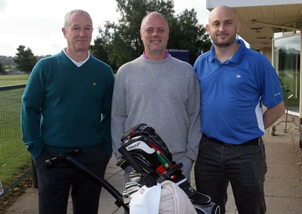 Paddy Kearney, Felix McQuillan and Peter McCann at Ballymena Golf Club. INBT34-241AC