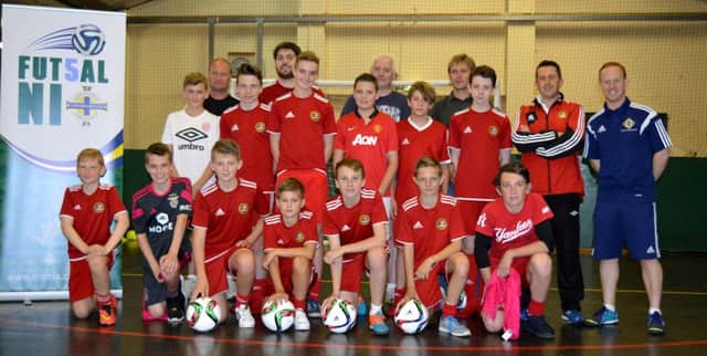 Carniny Youth Players and Coaches who attend the IFA Futsal evening hosted by Jonathan Michael Primary Schools Coach manager Irish FA.