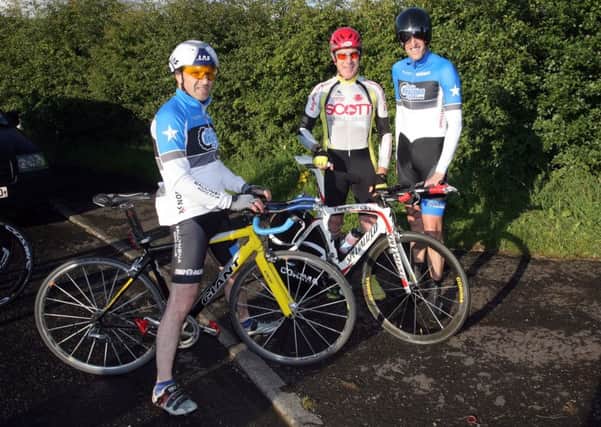 Adrian Kerr, John Maxwell and Philip Morrison at the start of the Ballymena Road Club time trial. INBT35-211AC
