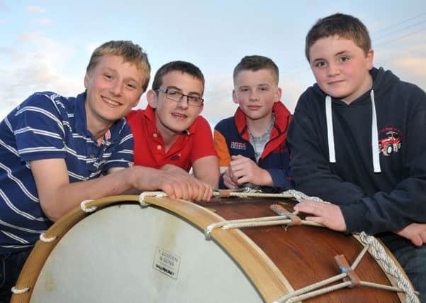 William, Caleb, Craig and Adam at the Moree Community Associations Lambeg Drum World Record Attempt held in Pomeroy on Friday night.INMM3515-353