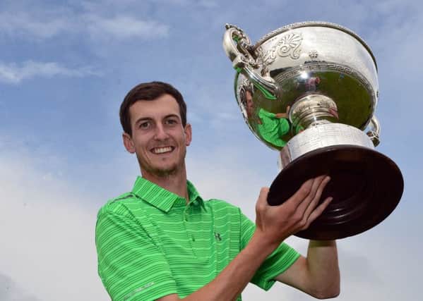 Tiarnan McLarnon (Massereene) with the 2015 AIG Irish Amateur Close Championship trophy after his victory at Tramore Golf Club (22/05/2015). Picture by Pat Cashman