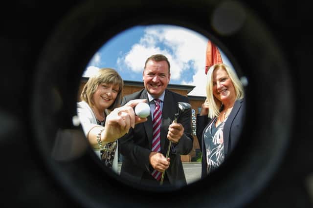 Pictured at the launch are Michael Blaney, Managing Director at Autoline Insurance Group, Fiona Cambridge of AXA NI, the events main sponsor and Angela Stewart from Autoline Coleraine. To book a team contact Ryan at the Autoline Marketing Team before Wednesday 2nd September on 028 3025 9179 or email ryan.mcgovern@autoline.co.uk