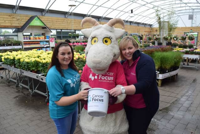 Sarah Young, Events Coordinator, Dobbies Garden Centre, Rosie Forsythe, and Genevieve the Goat
