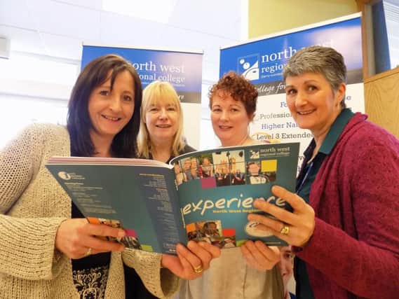 Maureen McHenry returns to NWRC to check out the new range of courses available to students this year. Pictured with Goretti Horgan Lecturer Social Science UU, NWRC Lecturer Martina Donald and Campus Manager Norah Canny. inbm36-15 s