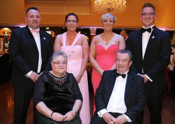 Members of the Gilmore family who organised the fundraising Mark Gilmore Memorial Gala Ball in the Tullyglass House Hotel. Included are: Alexander and Lillian Gilmore, Eric Gilmore, Lyndsay Rodgers, Nicola Gilmore and Gary Gilmore. INBT36-205AC