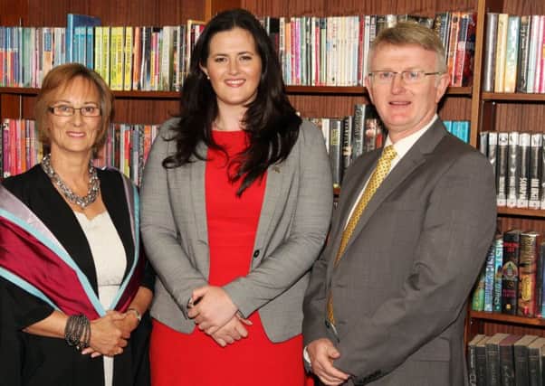 Mrs Anne Bell (Headmistress), Ms Claire Sugden (Local Polititian who was a former High School pupil) and Mr Michael Wilson (Chairman Board of Governors) pictured at the Coleraine High School Prize Evening on Thursday. INCR37-304PL