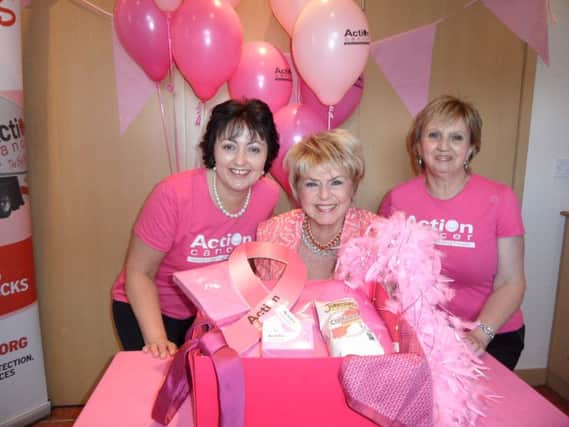 Banbridge Action Cancer chairperson Mairead Woods, Secretary  Anne Hulme and Gloria Hunniford who has become an ambassador for Action Cancer and in particular Paint the Town Pink.