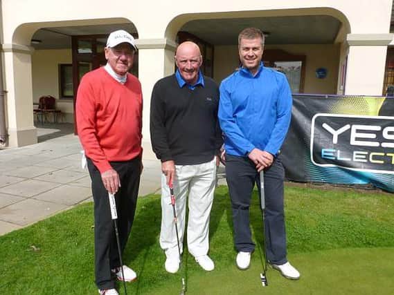 Brian Mulholland (centre) has qualified for the Irish Putting Championship Final.  He is pictured wirth Kenny Stevenson (left) and Connor Doran.