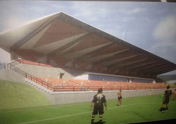An impression of what the new stands would look like at Inver Park. INLT 04-682-CON