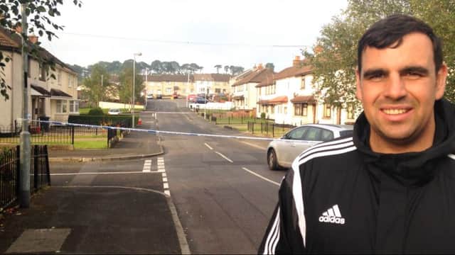 Councillor Stewart McDonald at the scene of Thursday morning's explosions in Ahoghill.