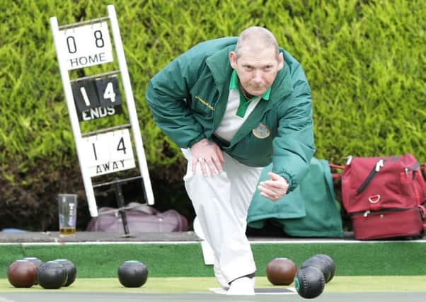 Lawrence Finlay bowling for Hilden B against Ards B, at Hilden Bowling Club. US1537-560cd  Picture: Cliff Donaldson