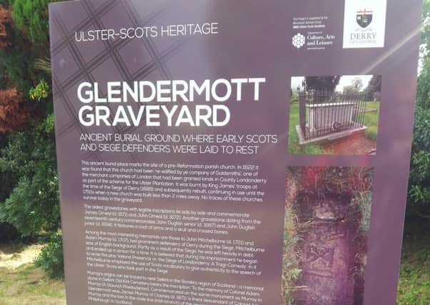 The information board at Old Glendermott Graveyard.