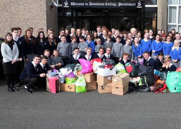 Dominican College Portstewart Staff and Pupils pictured with some of the items collected for the refugee crisis. INCR40-302PL