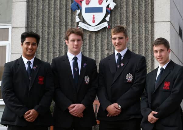 Ballymena Academy 1st XV team members Josh Bill, Jonathan McKeown, Marcus Rea (capt) and Michael Strong who are members of the Ulster Under 19 Rugby Inter Provincial squad. INBT 38-172CS