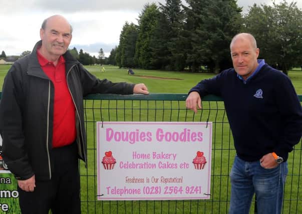 Dougie Coulter (right) of Dougies Goodies who sponsored the Saturday Stableford competition at Ballymena Golf Club, with the club's PR co-ordinator Ken Revie. INBT 39-171CS