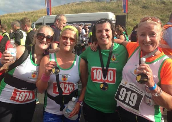 County Antrim Harriers competitors Martina, Marion, Grace, Kim at the Causeway 10k. INLT 40-910-CON