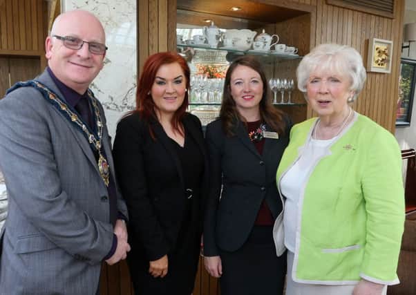 Cllr Billy Ashe, Mid & East Antrim Chief Executive Anne Donaghy, Beth Grennan of GalgormResort & Spa and Lord Lieutenant of Antrim Joan Christie who attended last week's expansion launch at Galgorm Resort & Spa. INBT 41-110JC