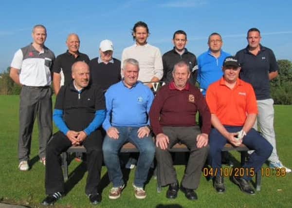 Paul Duffy, Frank McClintock (Faughan Valley Captain), John Huw Cleghorn (Faughan Valley President) and Peter McGarrigle. Back row left to right Rouri OBrien, Malcolm Riddell, S Marshall, Andrew Craig, Colin Robinson, Robert Smallwoods (Vice Captain) and Cliff Caldwell.
