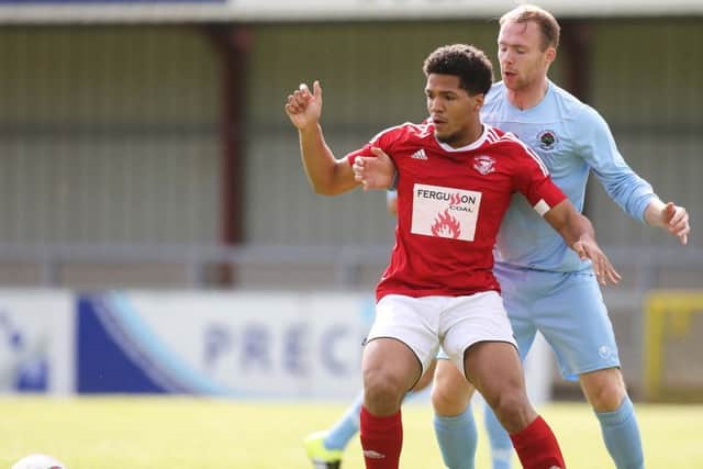 Cliftonville loanee Guillaume Keke has been a hit with the Larne fans. INLT 37-918-CON Photo: Presseye