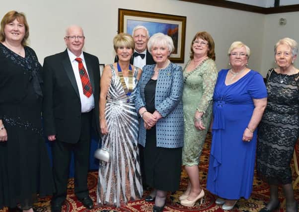 Ballymena Lions Club President Maureen Hunter with some of the specially invited guests to the Ballymena Lions Club 50th anniversary dinner on Saturday night.. INBT 41-816H