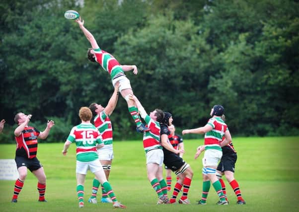 Sunday's Well win this line out during Saturday's AIL clash with Rainey at Hatrick Park.INMM4115-359
