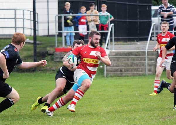 Randalstown make a break during Saturday's Conference League match against Ballymena Seconds. INBT 41-917H